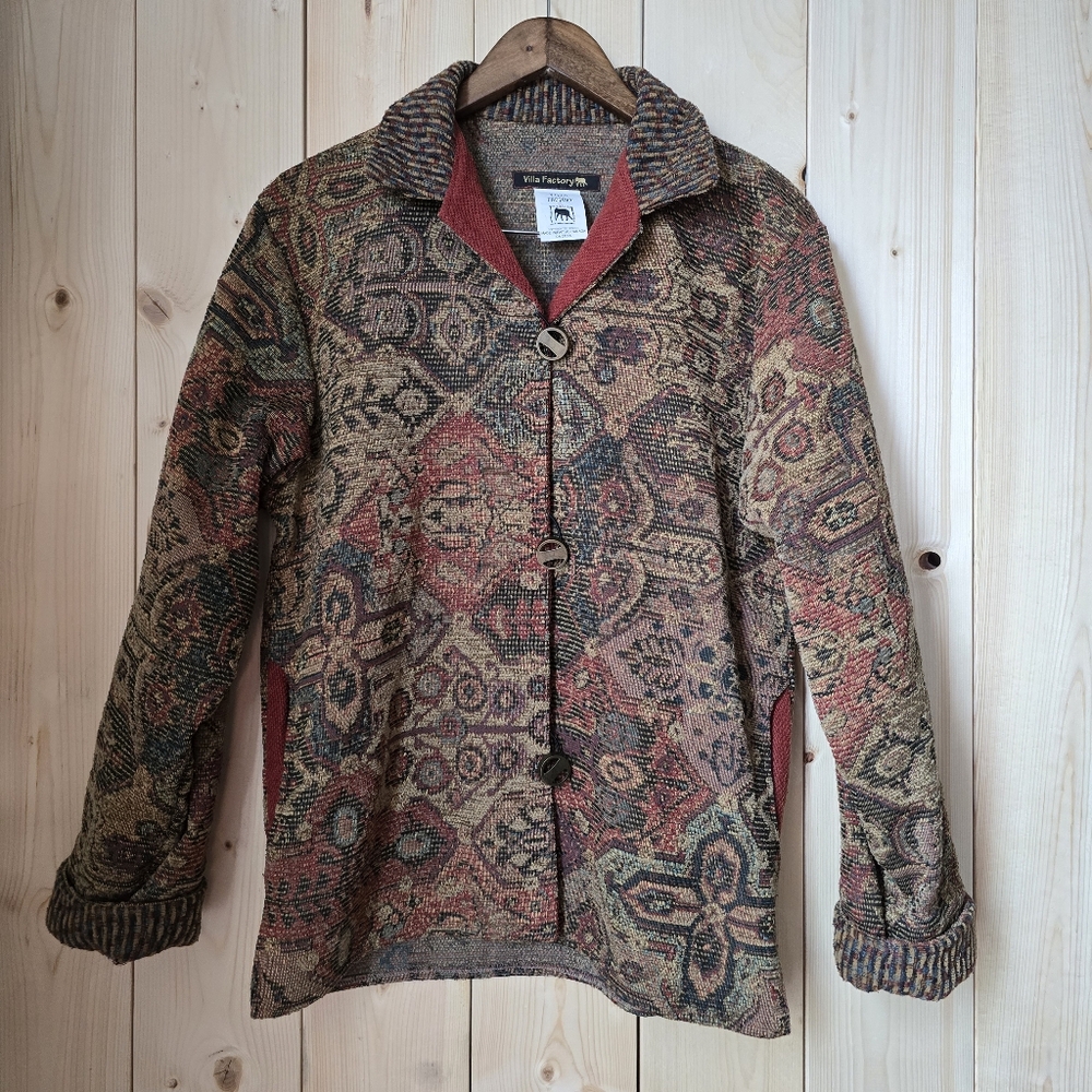 Vintage Villa Factory Tapestry Button Blazer Jacket Small